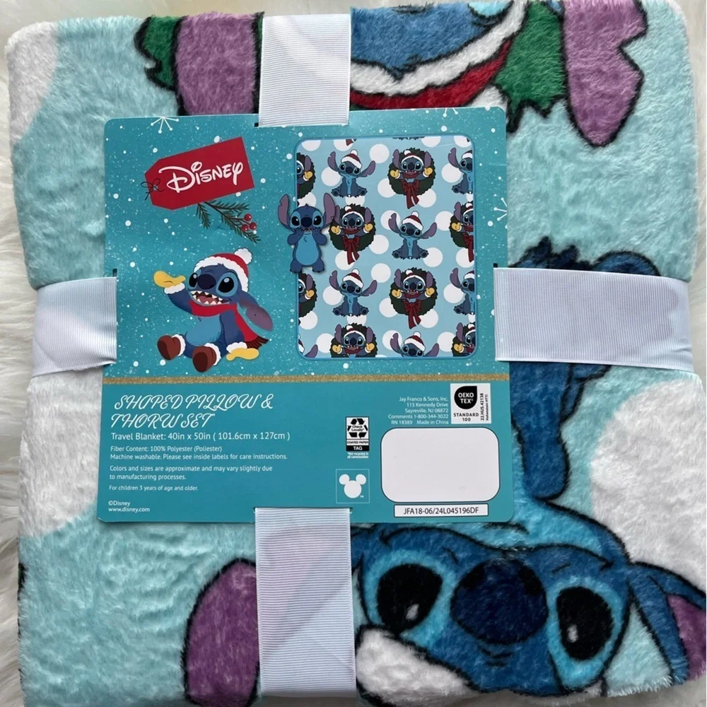 🆕 Disney Lilo and Stitch Stitch Shaped Pillow and Throw Blanket Set Christmas